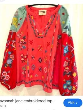 Savanna Jane Coral Embroidered Boho Top 1X